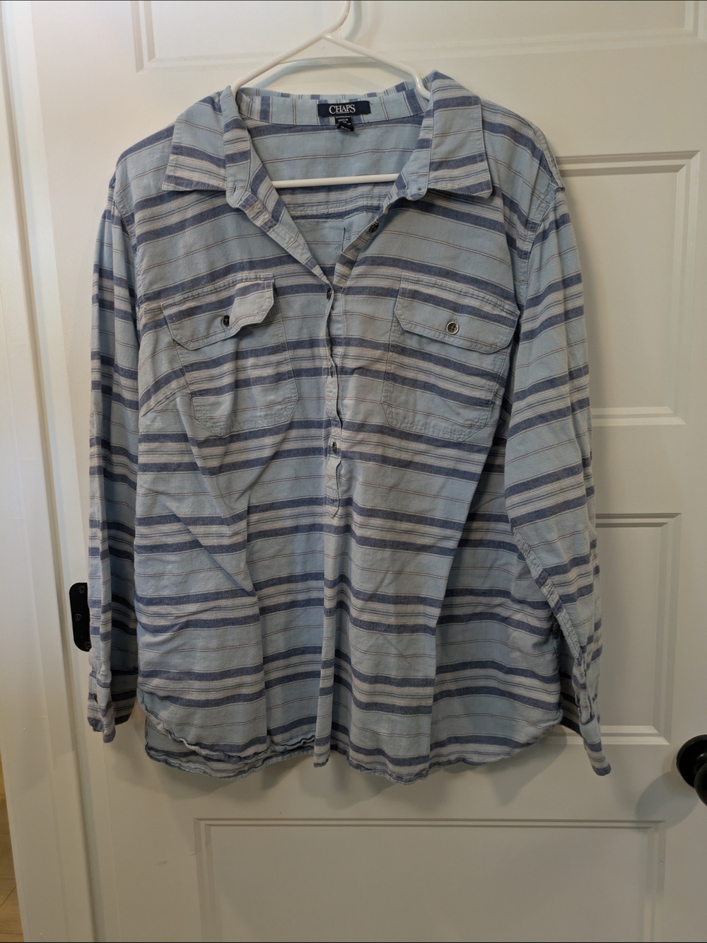 Chaps Light Blue Striped Button-Up Shirt